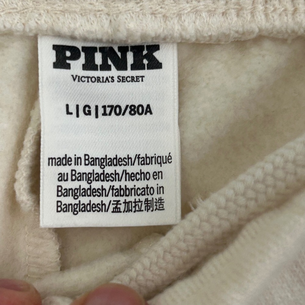 Victoria's Secret PINK Cream Fleece Joggers Chenille Logo Sweatpants Large - Picture 3 of 11